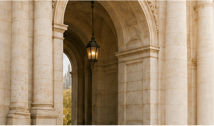 Classical stone archway and columns
